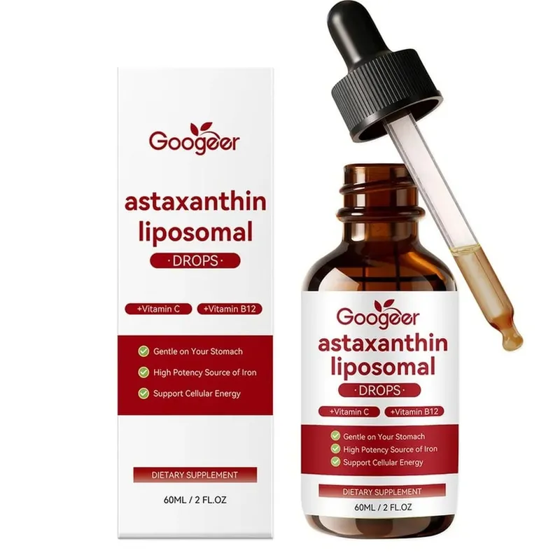 Googeer Liposomal Astaxanthin Drops with Vitamin C To Support Iron Absorption Vitamin B12 for Blood and Nerve Health 60 ML