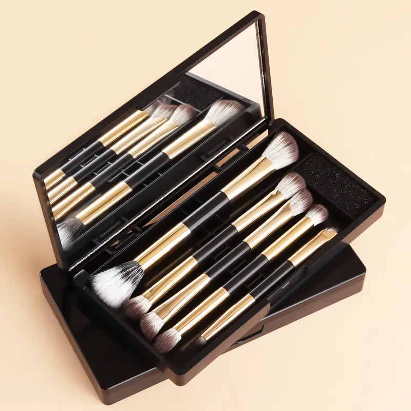 5Pcs Dual Ended Face Eye Brush Kit With Storage Box Blush Detail Eyeliner Brushes For Travel Touch Up — image 1