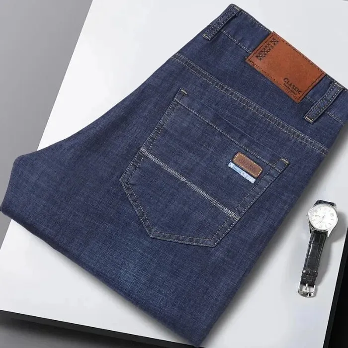 2026 Summer Spring New Men's Pure Black Slim Jeans Elastic Straight Pants BusinessLeisure Korean Vintage Denim Pants Male — image 7