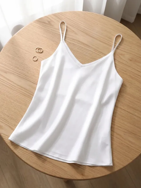 zjaiss Halter V Neck Basic White Cami 2026 Summer Spaghetti Strap Women Tank Top Sleeveless Satin Silk Tops Women'S Camisole — image 3