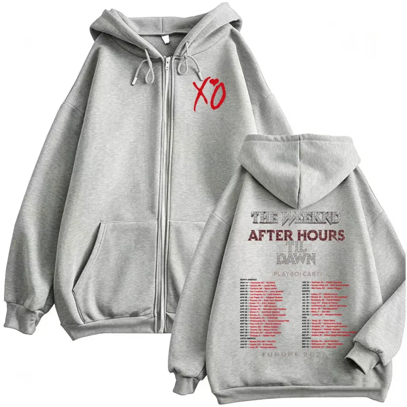 The Weeknd After Hours Til Dawn 2026 Europe Tour Zip Up Hoodies Men Women Fashion 90s Casual Long Sleeve Sweatshirt Jacket Coats