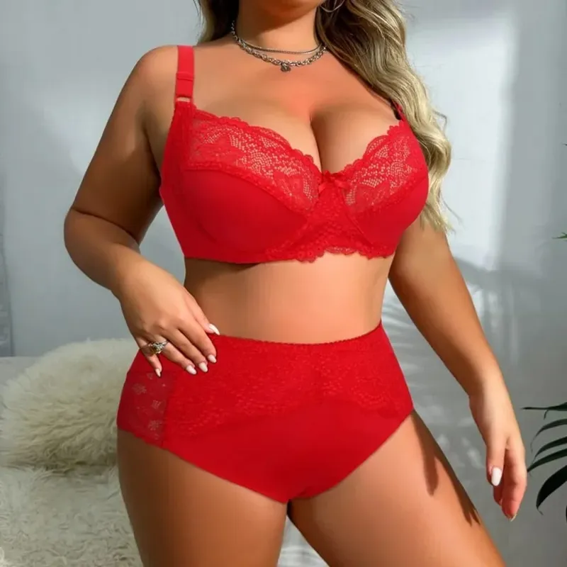 Lightweight Lace Underwire Bra Set for Plus Size Women Thin Cup Lingerie with Panties Comfortable Lift Daily Wear — image 5