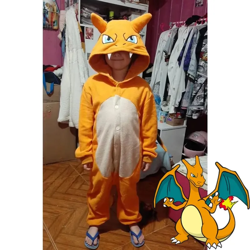 Charizard Costume For Boy Girl Mega Cosplay Halloween Pokekmo Suit Anime Kigurumis Button Onesie Dragon Outfit With Wings — image 3