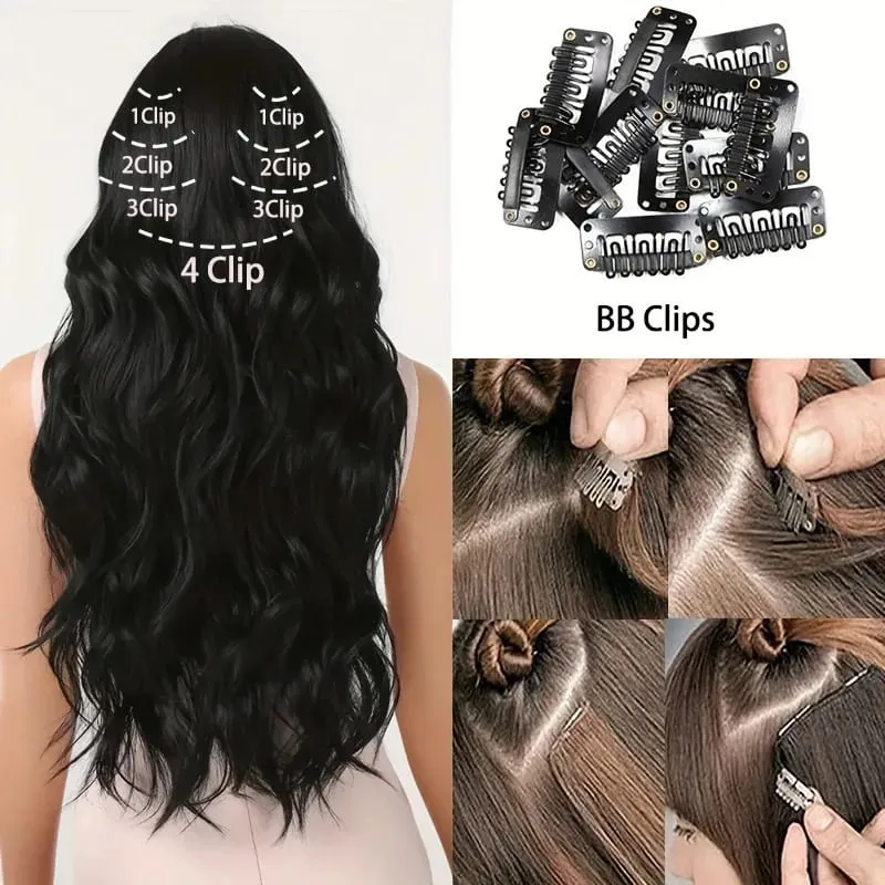Long Straight Hairstyle 16 Clips 7 Pcs/Set Hair Extensions Natural Synthetic Blonde Black Hairpieces Heat Resistant For Women Kp — image 5