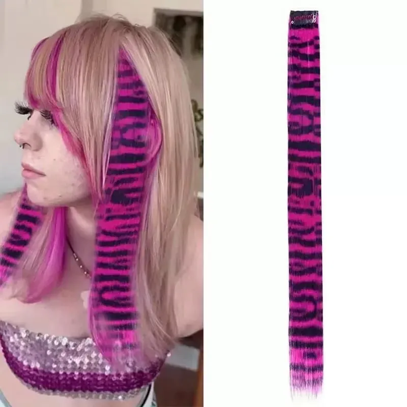 3pcs/set Stripe Printed Hair Colorful Long Straight Hair Pieces Synthetic Clip-in Hair Extensions for Daily Use Party Halloween — image 16
