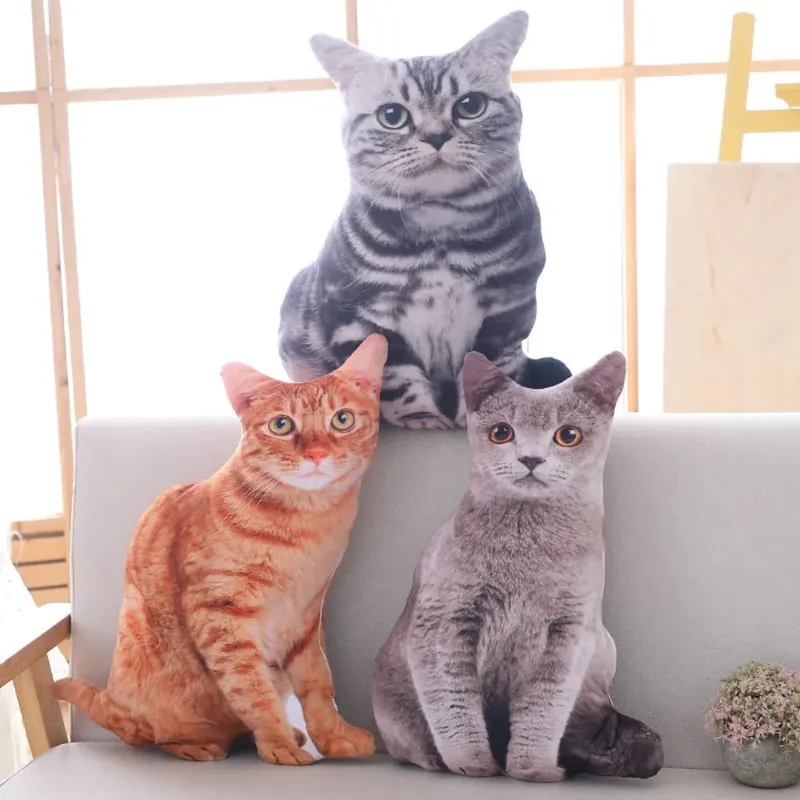 Plush Realistic 3D Cat Doll Cartoon Stuffed Simulation Cat Plushie Pillow Soft Kawaii Plush Animals Toy Cushion for Kids Girls — image 4