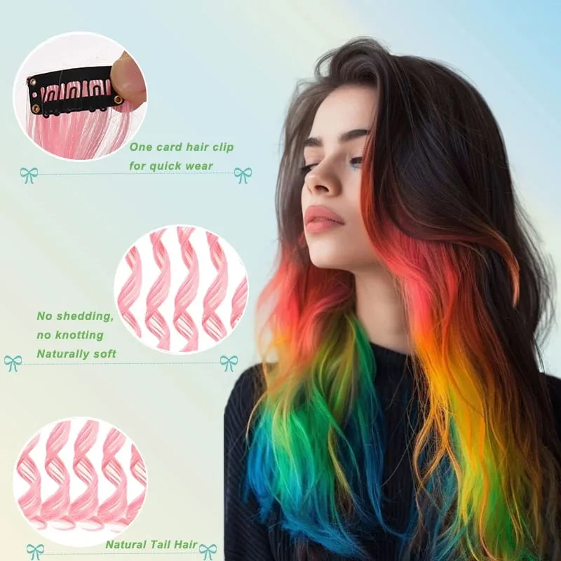 Colorful Hair Extensions Wavy Accessories Party Highlights Clip on Synthetic Rainbow Wigs Children's Favorite Gift (5 pieces ) — image 3