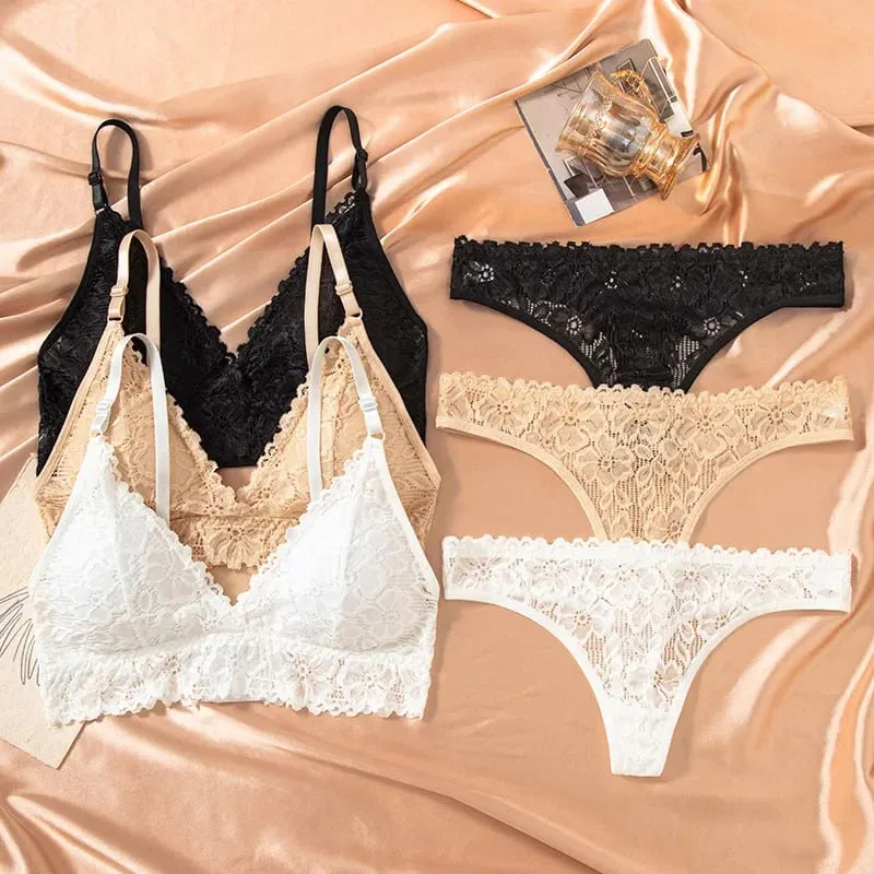 Women's Bra Set Large Size Sexy Lace Gathering Sling Vest Breathable Underwear Panties Womens Lingerie Set Bra and Panty Set — image 2