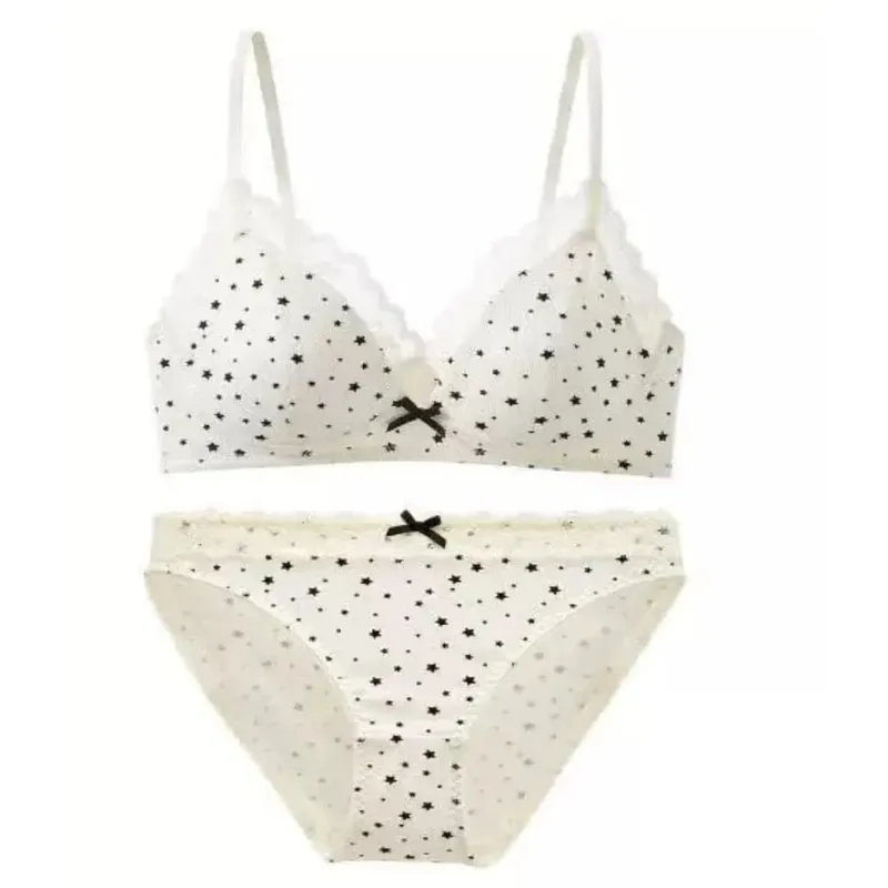 Womens Polka Dot Star Lace Wireless Bra Thin Push Up Anti Sag Bralette Small Chest Lift Teen Girls Casual Everyday Brassiere Hot — image 3