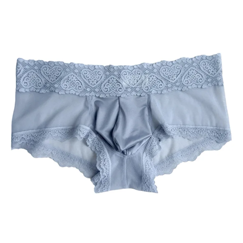 Men Ice Silk Lace Trim Thin Seamless Briefs Glossy 3D Pouch Lightweight Underwear Panties Comfortable Daily Lingerie — image 11