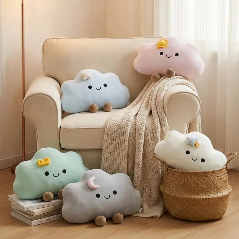 55*45CM Nordic Style Fluffly Soft White Blue Pink Weather Cloud Plush Toys Creative Stuffed Simulation Throw Pillow Sofa Cushion — image 5