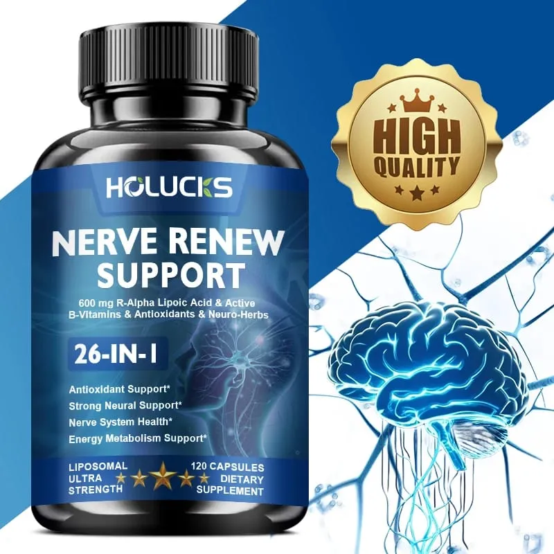 Nerve Renew Capsules Pins Needles Skin on Fire Fell Asleep. Vitamin B Complex R-Alpha Lipoic Acid Neuro Botanical Blend — image 1