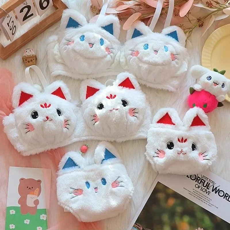 Cute Cartoon Furry Cat Ears Lingerie Bras Underpants Underwear Two Piece Sets Sweet Warm Winter Plush Underwear Set New — image 6
