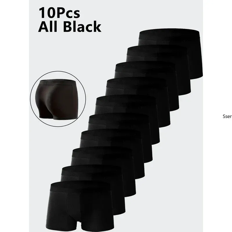 10PCS Men's Underwear Black Color Men Underpant High Stretch Boxer Shorts Sexy Men Panties Plus Size L-4XL Breathable Men Boxer