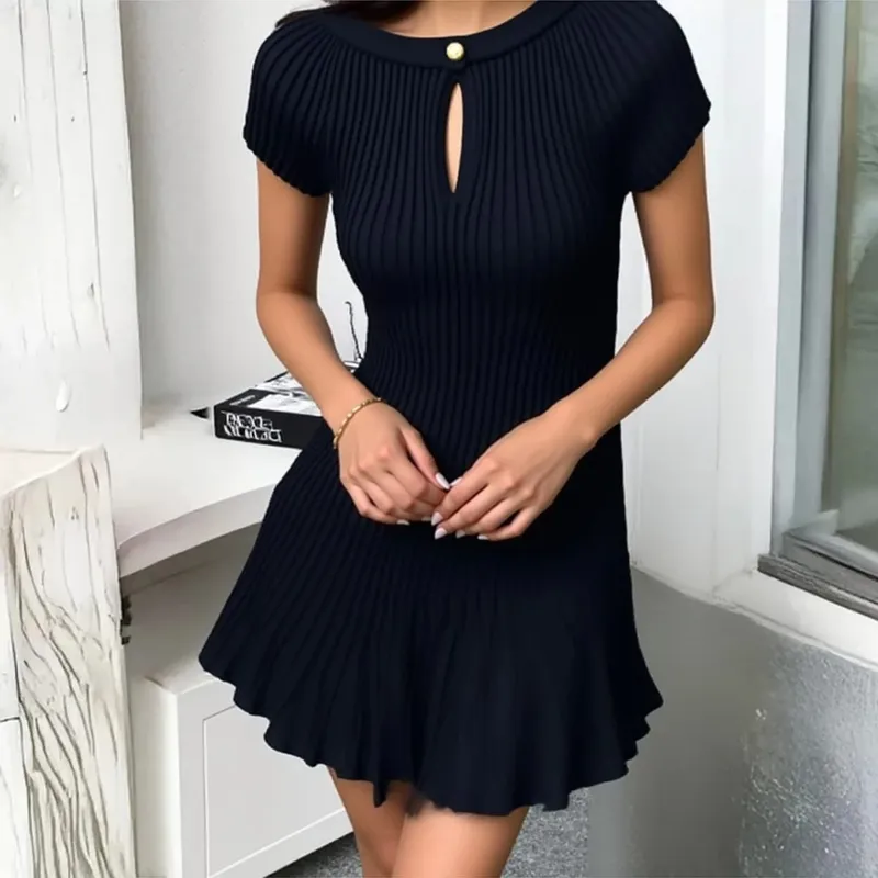 YuooMuoo Korean Fashion A-line Knitted Short Dress 2026 New Y2K Summer Red Black Pleated Party Dress Streetwear Lady Vestidos — image 2