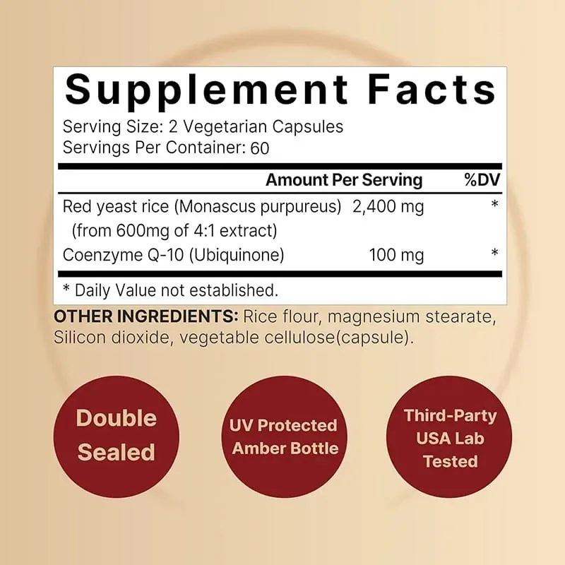 Red Yeast Rice 2400mg - Cholesterol Supplement Supports Overall Health Promotes Heart and Immune Health Antioxidant — image 2