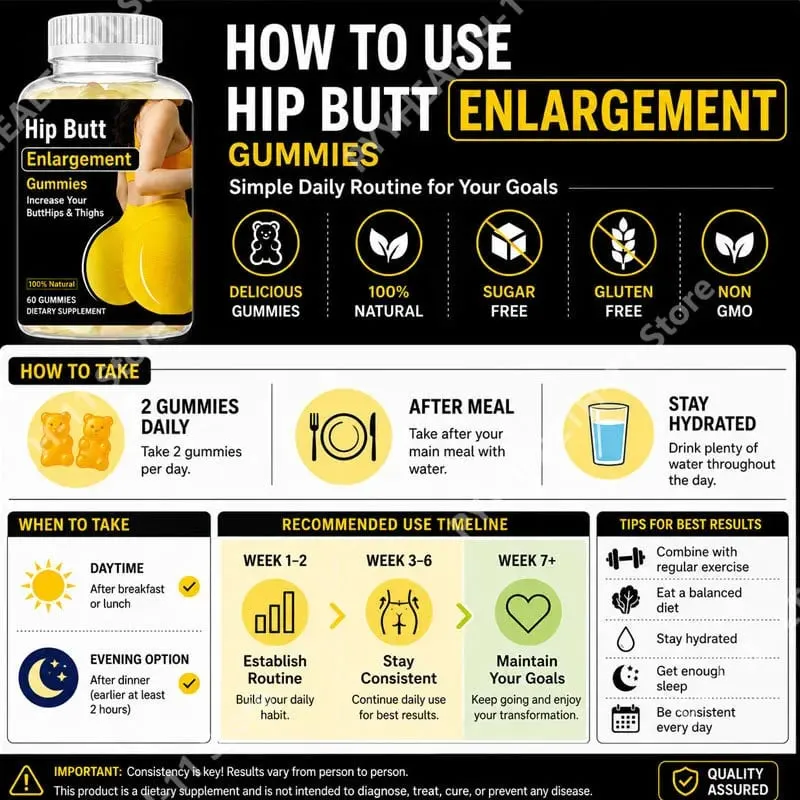 Hip Butt Enlargement Gummies for Buttocks Hips and Thighs Adults Glute Curve Support Gummies for Women Peach Flavor 60 Count — image 2