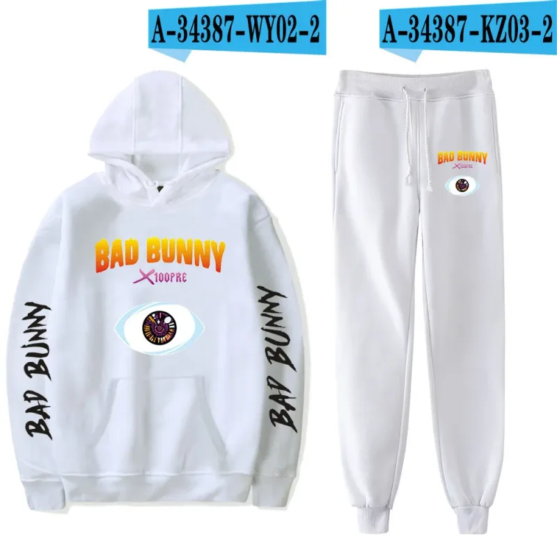 Harajuku Comfortable Funny bad bunny Print Sweatshirt Sweatpants Suit Men/Women Hoodies+ Trousers Suit Cute 2 Piece Set Clothes — image 46