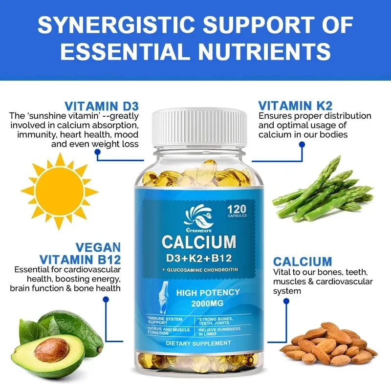 Calcium Vitamin D3 Plus with B12 K2 - High Potency Food Based Immune - Support Bone Health & Mood Balance Supplement — image 2