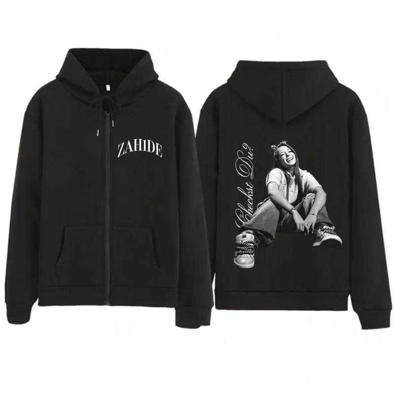 Singer Zahide Tour 2026 Merch Graphic Zipper Hoodies Men Women Fashion Winter Hip-hop Loose Casual Vintage Zip Up Sweatshirts — image 1