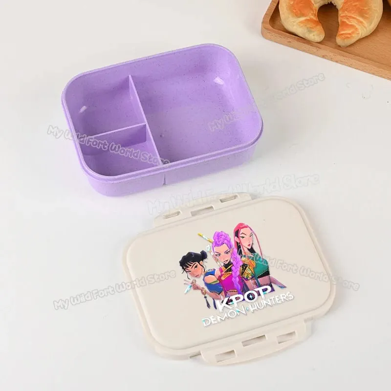 Demon Hunters Lunch Box for Boy Girl Cute Mira Zoey Jinu Portable Plastic Bento Box with Dinnerware Food Fruit Container — image 25