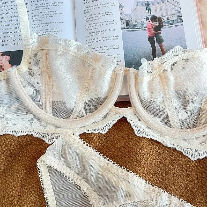 Embroidered Bralette & Panty Set for Women Ultra-Thin Comfort Underwire Support Large Size Lingerie — image 4