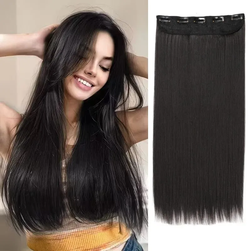 24Inch Synthetic Long Straight Hair Extension One Piece Clip On Hairpiece for Women Increase Hair Volume Daily Party Hairstyle — image 2