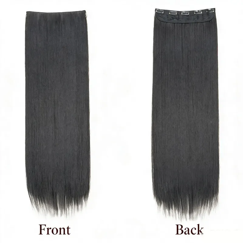 Synthetic 5-Clip One Piece Invisible Hair Extensions Long Straight 24/32/40Inch Heat Resistant Hairpiece for Women