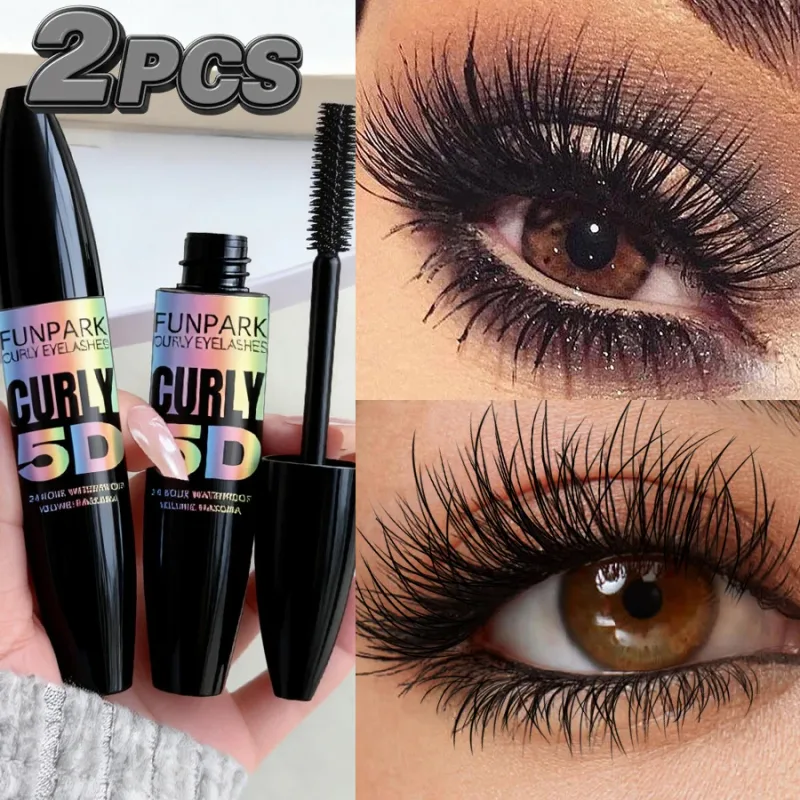 2pcs 5D Eye Black Mascara Waterproof Lengthens Eyelashes Extension Silk Fiber Mascara Long Lasting Eye Makeup for Women Cosmetic Korean Beauty — image 7