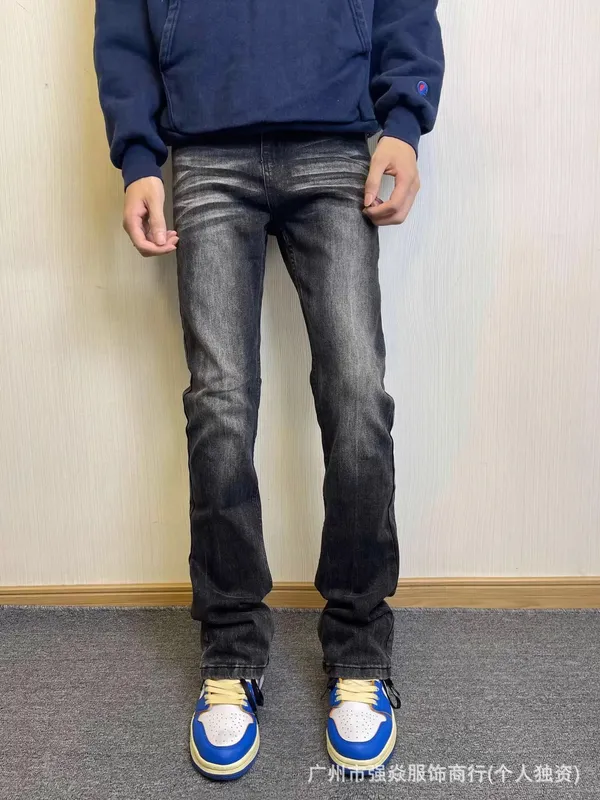 Men's Boot Cut Denim Jeans Gray Black High-Quality Cotton Pants Classic Slim Stretch Flared Trousers