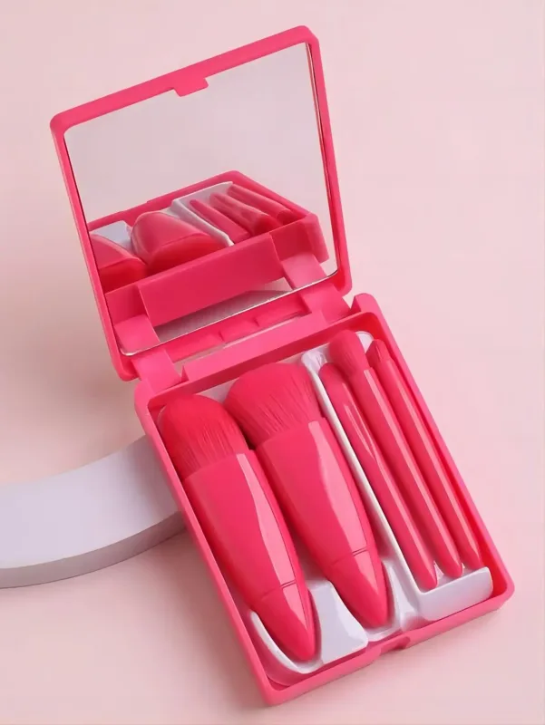 Kompletní sada malých funkčních kosmetických štětců 5ks s pouzdrem a zrcátkem Cestovní sada štětců na make-up Mini štětce na make-up — image 8