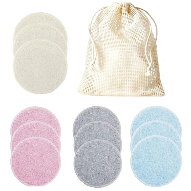 12pcs Reusable Cotton Pads Washable Makeup Remover Discs Washable Round Bamboo Make Up Pads Skin Care Tool HZM06