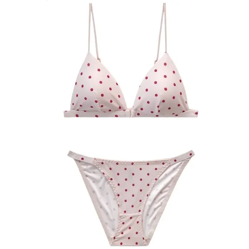 Female Vintage Polka Dot Triangle Cup Underwear Set Front Closure Bikini Style Comfort Push Up Close-fitting Underwear Set — image 1