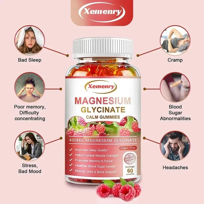 Magnesium Glycinate Gummies Lugn lindrar stress Stöd Sömnstöd Minneskoncentration och muskelspasmer — image 5