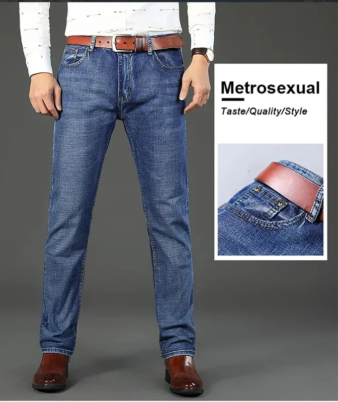 2-piece Set 2025 New WhinLEE Black and Blue Business Elite Jeans Micro Elastic Straightleg Multicraft High-quality Denim Pants
