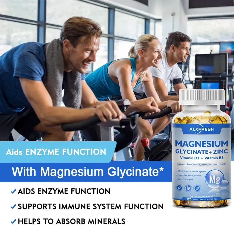 Magnesium Glycinate 500mg Kapslar Hög Absorption med Zink Vitamin D3 B6 Stöd Kosttillskott Stress & ångestlindring — image 3