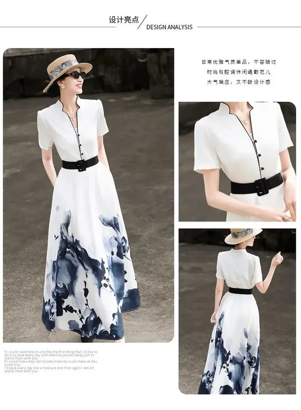 2026 Summer New Chinese Style Ink Painting Print Waist Cinched Swing Dress — image 6
