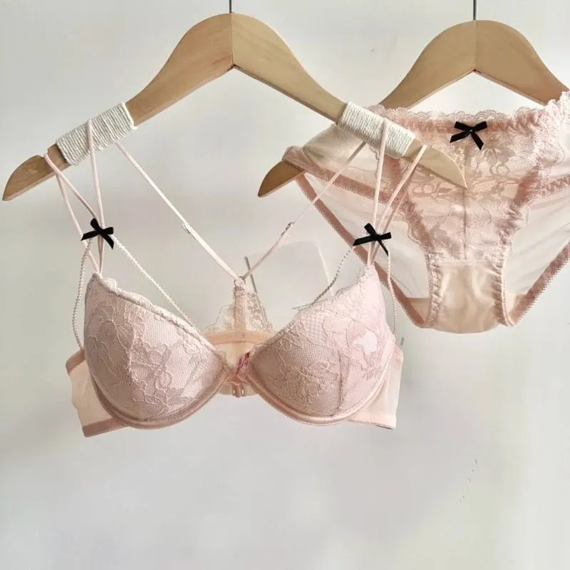 Minimal Romantic Coquette Lace Front Clasp Bra Set Wirefree Ultra Thin Straps Beauty Back Small Bust Create Curvy Lookr MOYISU — image 6