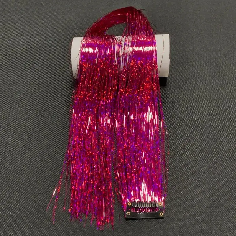 Synthetic Rainbow Tinsel Hair Extensions Clip In Shiny Glitter Wig Hairpiece for Women Party Cosplay Daily DIY Hair Accessory — image 10