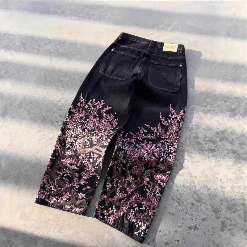 Samurai Embroidery Men Jeans Y2K Retro Harajuku Street Hip Hop High Waist Straight Pants Unisex Wide Leg Loose Denim Pants — image 11