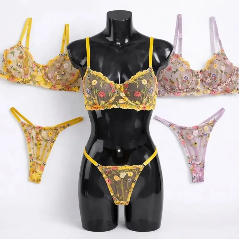 2-Piece Fashion Floral Lingerie Set Embroidery Versatile Underwear Intimates Underwire Push-up Sheer Bra Panty Set For Lady Girl — image 4