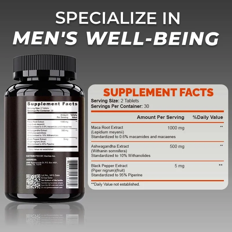 Økologiske Maca Root Powder Kapsler 1500mg indeholdende Maca Root Extract Ashwagandha Black Pepper Supplements for Mænd — image 2