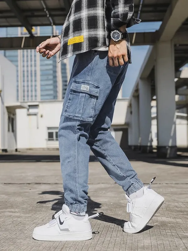 Men's Jogger Jeans Washed Cotton Slight Stretch Multi-Pockets Denim Cargo Pants Asian Size L-6XL — image 2