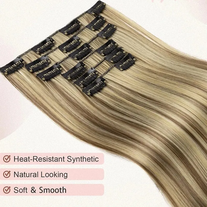 Synthetic Clips in Hair Extensions 6Pieces/Set 24 Inch Long Straight Extensions for Women Hairpiece — image 4