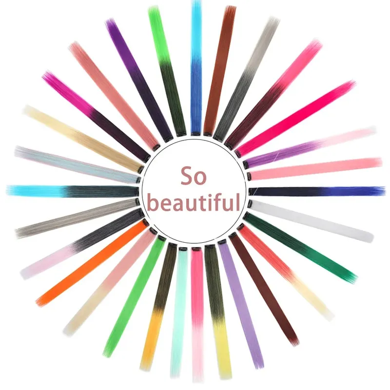 8pcs/pack Colored Party Highlights Clip in Hair Extensions for Girls 22 inches Multi-colors Straight Hair Synthetic Hairpieces — image 4