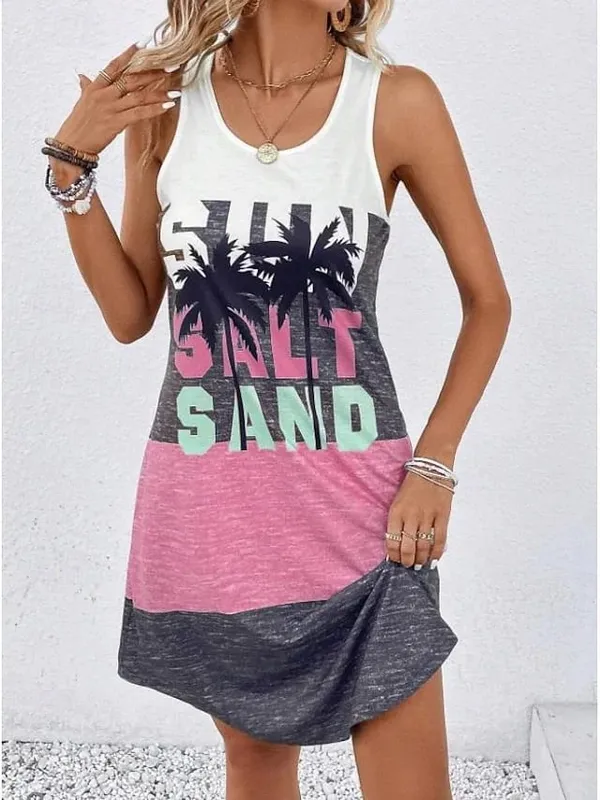 Women's Stylish Sleeveless Crew Neck Dress Elegant Solid Loose Fit Dress Female Summer Streetwear Dresses — image 2