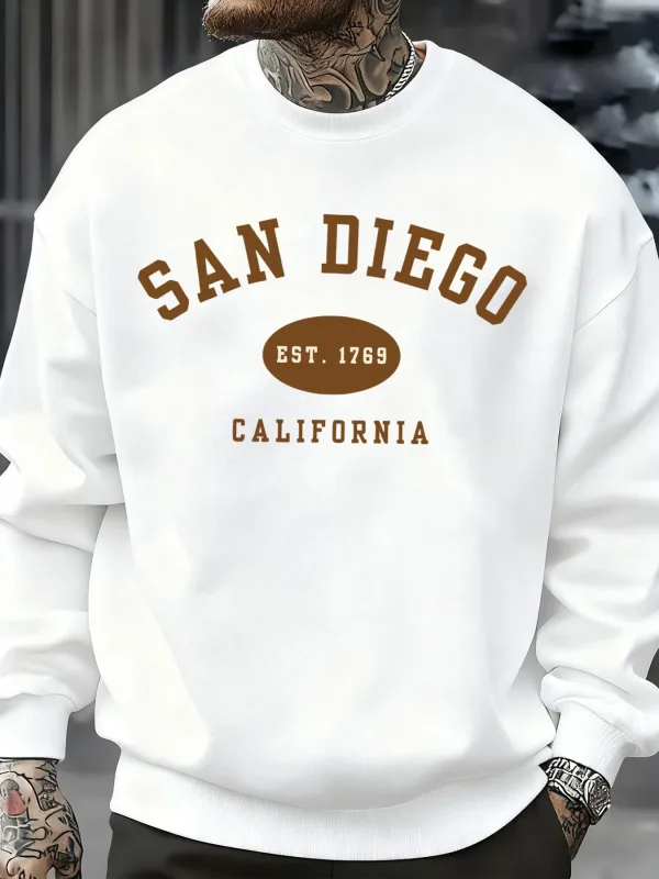 San Diego California Letter Printed Men Pullover Sweatshirts Soft Fleece Sweatshirt Crewneck Casual Clothes Oversized Streetwear — image 29
