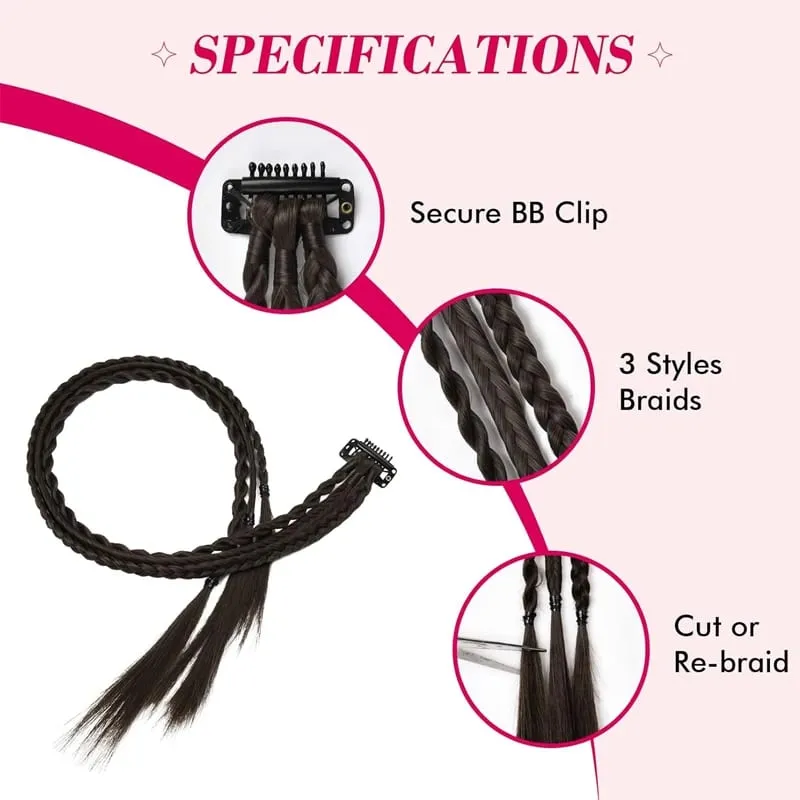 1Pc Clip in Braid Hair Extensions Wig 22inch Synthetic Braided Hairpiece 3 Braids on One Clip for Women Daily Costume Party Use — image 4