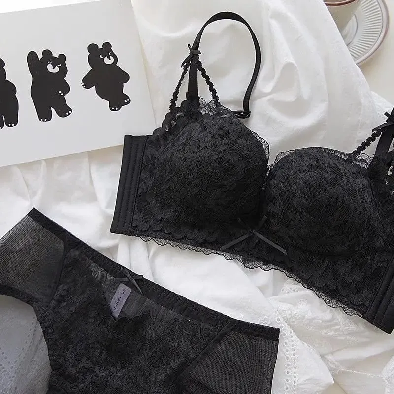 Sexy Thin Lace Lingerie Set with Small Chest Gathered and Anti Sagging Upper Support And a Collection of Accessory Bras
