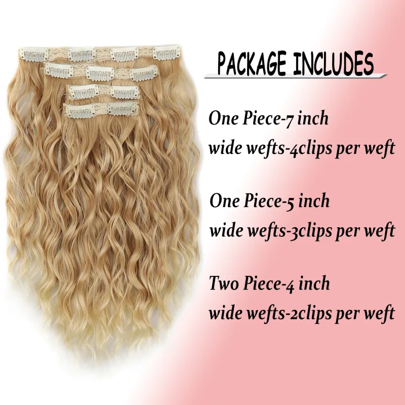 Clip in Hair Extensions 4PCS 14inch Short Curly Wavy Hair Extensions Invisible Lace Weft Soft Synthetic Hairpieces for Women